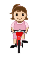 Cute Kid Girl Riding Cycle - clip-art vector illustration