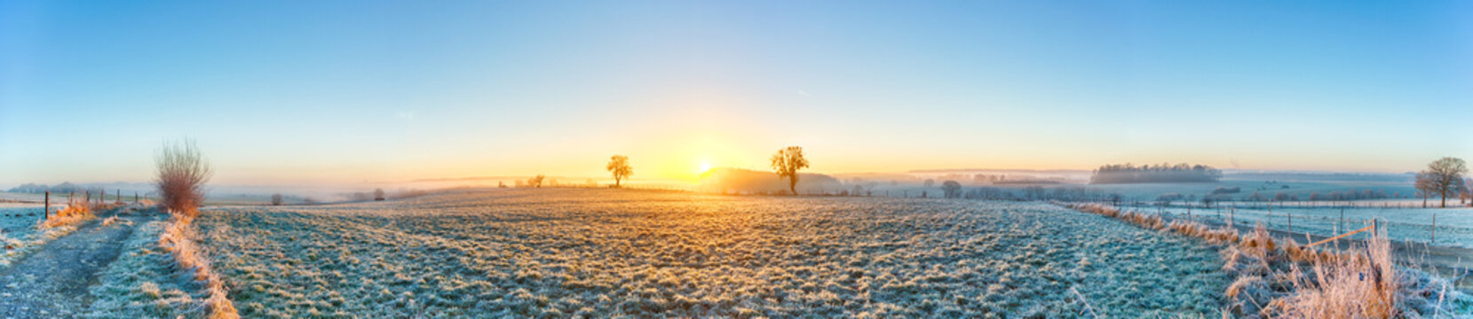 Sunrise on a cold winter day - panoramic view