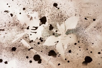 Abstract background with leaf imprints, stain and dots.