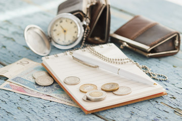 Polish zloty on the wooden background