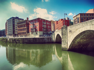 Saint Anton Bridge and Colorful Houses in Bilbao