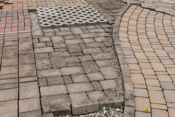 Fototapeta premium Contractor's display of various materials for patio work.