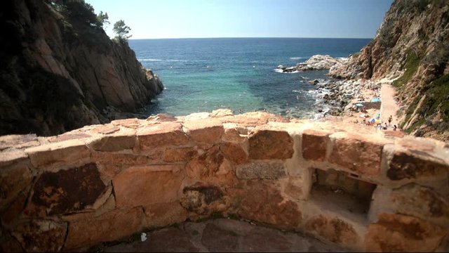 view from the balcony to the beach in Tossa de Mar, Spain 