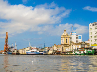 Fototapeta premium Rio Grande, Brazil - Circa January 2012: A view of Rio Grande's harbor and the Public Market historic building - Rio Grande is the oldest city of Rio Grande do Sul state