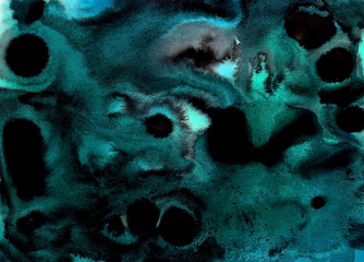 Turquoise green blue ink watercolor