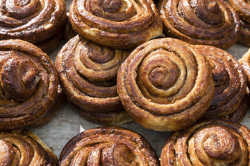 Cinnamon buns on a market in Israel