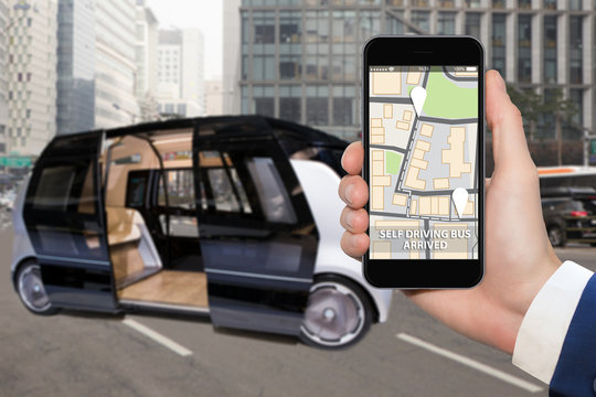 Control Of Self Driving Bus By Mobile App. Concept