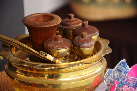 Set of traditional 'Tepak Sireh'. Tepak Sireh is a Malay Malaysia tradition symbol send by male family to female family during engagement and marriage day.