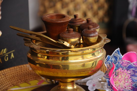 Set of traditional 'Tepak Sireh'. Tepak Sireh is a Malay Malaysia tradition symbol send by male family to female family during engagement and marriage day.