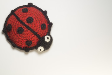 Fototapeta premium Knitting wool toy ladybug isolated on white