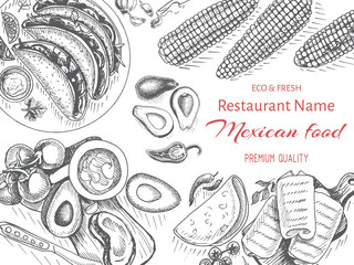 Vector illustration sketch - Mexican food. Card Menu mexican cuisine. vintage design template, banner.