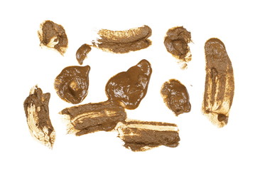drops of mud sprayed, set, collection isolated on white background, with clipping path