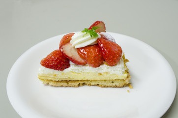 Strawberry Cheese Pie on White Dish