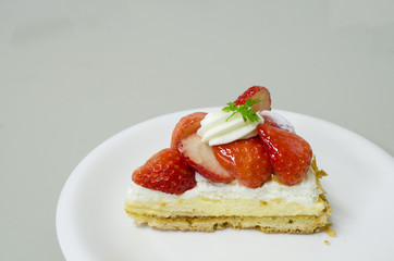 Strawberry Cheese Pie on White Dish