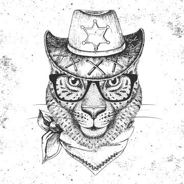 Hipster animal guepard. Hand drawing Muzzle of guepard