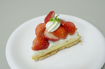 Strawberry Cheese Pie on White Dish