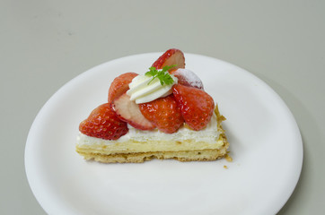 Strawberry Cheese Pie on White Dish