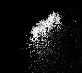 white powder explosion isolated on black background for graphic resources