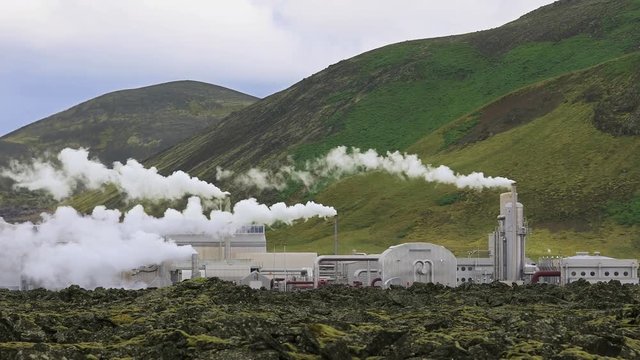 Landscape of geothermal power station and geothermal sources  in Iceland
