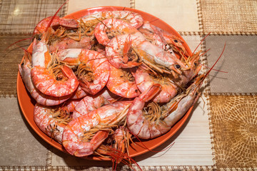 Freshly cooked langoustines on plate