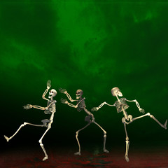 Halloween skeletons. Green background.