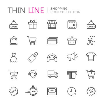 Collection of shopping thin line icons