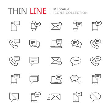 Collection of message thin line icons