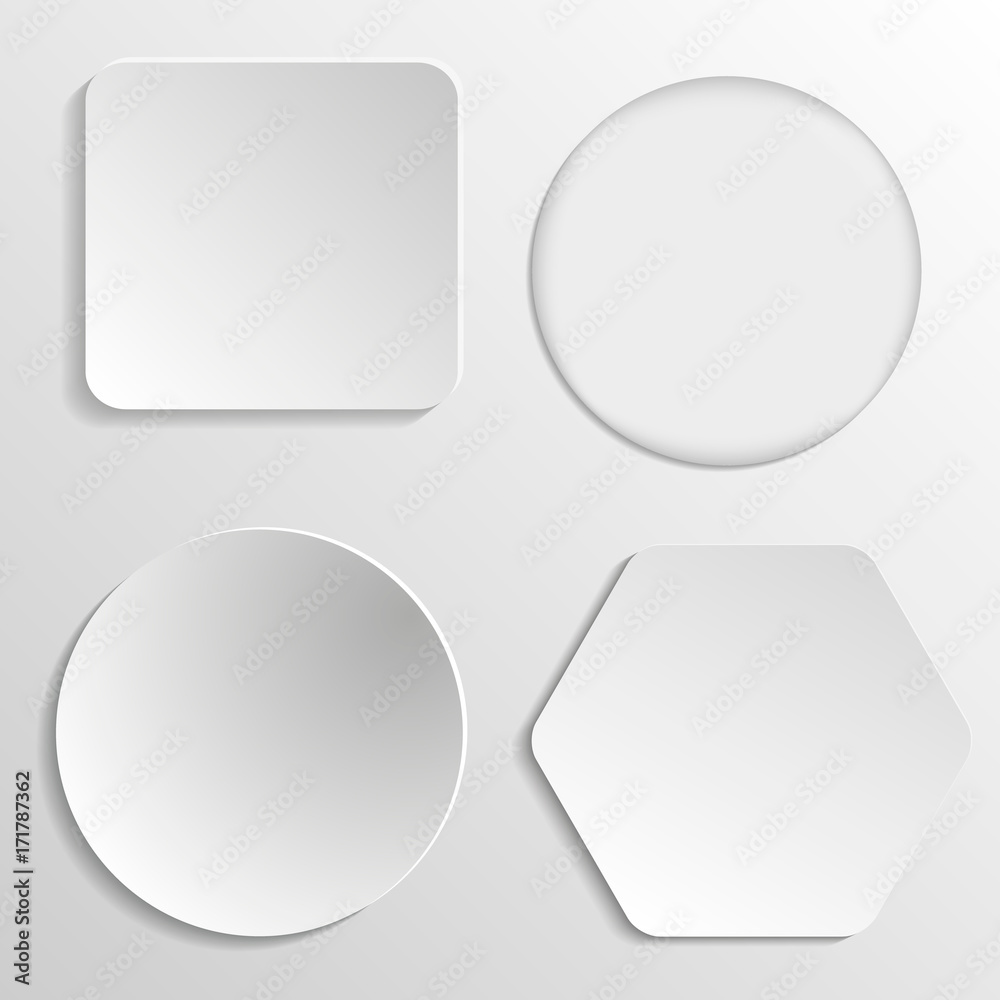 Poster Vector white blank button set. Round square rounded buttons