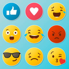 Set Emoji reactions vector like social icon. Button for expressing social smileys. Flat vector illustration EPS 10