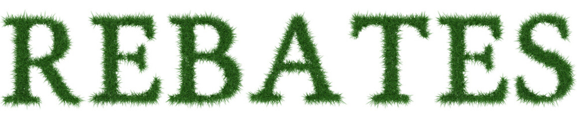 Rebates - 3D rendering fresh Grass letters isolated on whhite background.