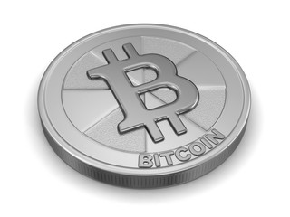 Silver bitcoin. Image with clipping path