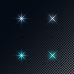 Light effect set on the transparent background. Vector illustration.