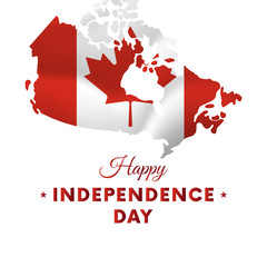 Banner or poster of Canada independence day celebration. Canada map. Waving flag. Vector illustration.