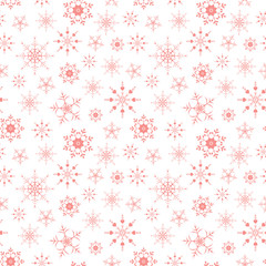 Seamless background pattern, the substrate of the light red snowflakes, Snowflakes form different variants.