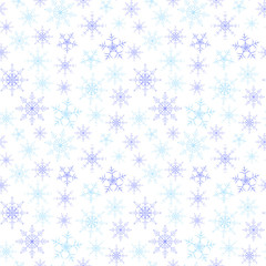 Seamless pattern substrate background of snowflakes, blue and violet colors, different shapes of snowflakes.