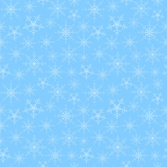 Seamless pattern substrate background of snowflakes on a blue background, different shapes of snowflakes.