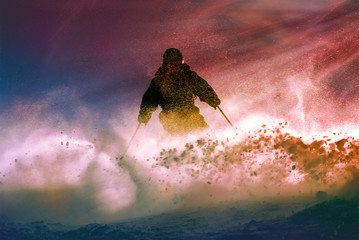 Ski freerideer running downhill - 171789324