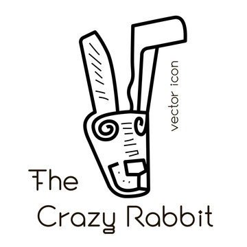 Crazy rabbit vector icon art and illustration