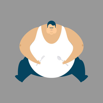 Fat guy sitting isolated. Glutton Thick man. fatso vector illustration