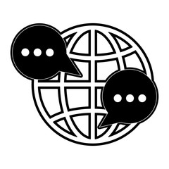 chat bubbles global communication icon image vector illustration design  black and white