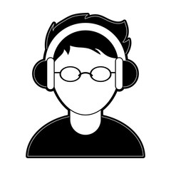 man wearing headphones icon image vector illustration design  black and white