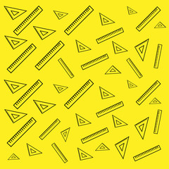 Graphic vector seamless pattern with school kit accessories: triangles, angle protractors and rulers. Endless texture 