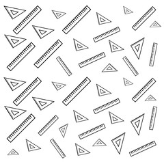 Graphic vector seamless pattern with school kit accessories: triangles, angle protractors and rulers. Endless texture 