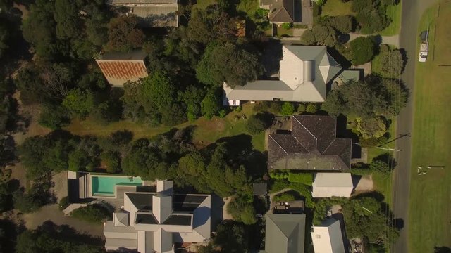 Overhead aerial, suburban neighborhood