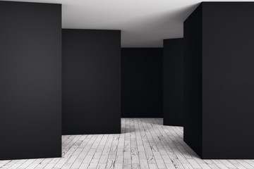 Modern dark interior with empty wall