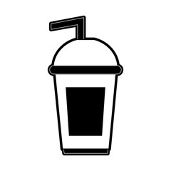 soda beverage in disposable cup with straw icon image vector illustration design  black and white