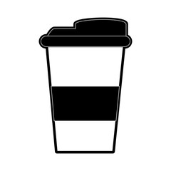 coffee beverage in disposable cup icon image vector illustration design  black and white