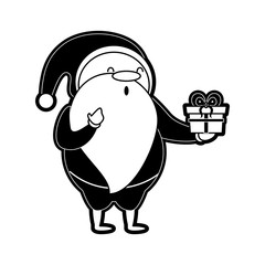 santa claus holding gift christmas related icon image vector illustration design  black and white