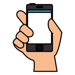hand human with smartphone device isolated icon