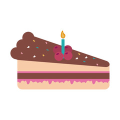 cake slice with candle birthday pastry icon image vector illustration design 